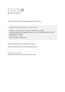 http://www.diva-portal.org  This is the published version of a paper published in Scientific Reports. Citation for the original published paper (version of record): Andresen, L., Varik, V., Tozawa, Y., Jimmy, S., Lindber