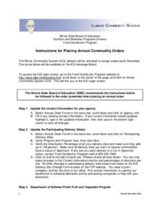 Illinois Food Distribution Program Instructions for Placing Annual Commodity Orders