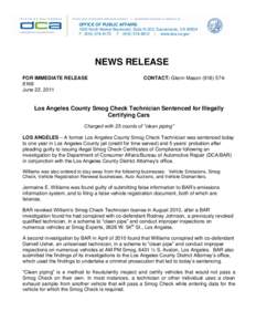 OFFICE OF PUBLIC AFFAIRS 1625 North Market Boulevard, Suite N-323, Sacramento, CA[removed]P[removed]F[removed] | www.dca.ca.gov NEWS RELEASE FOR IMMEDIATE RELEASE