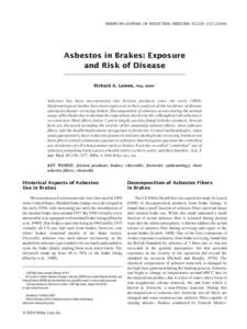 AMERICAN JOURNAL OF INDUSTRIAL MEDICINE 45:229–Asbestos in Brakes: Exposure and Risk of Disease Richard A. Lemen,