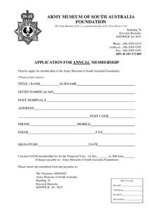 APPLICATION FOR ANNUAL MEMBERSHIP