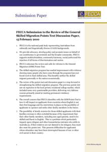s  FECCA Submission to the Review of the General Skilled Migration Points Test Discussion Paper, 15 February[removed]FECCA is the national peak body representing Australians from
