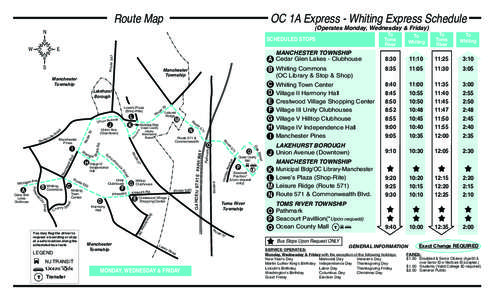 Route Map  OC 1A Express - Whiting Express Schedule (Operates Monday, Wednesday & Friday)  N