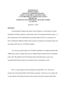 Testimony of Thomas Gibson Associate Administrator For Policy, Economics, and Innovation, USEPA, Before the Committee on Environment and Public Works U.S. Senate, September 13, 2002