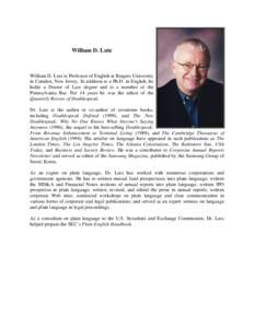 Microsoft Word - William Lutz Bio with Photo