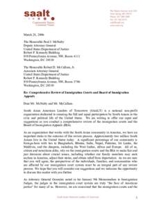 March 28, 2006 The Honorable Paul J. McNulty Deputy Attorney General United States Department of Justice Robert F. Kennedy Building 950 Pennsylvania Avenue, NW, Room 4111