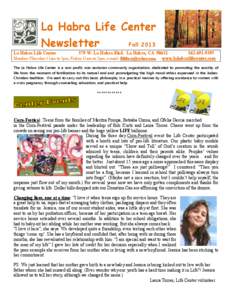 La Habra Life Center Newsletter Fall 2013 La Habra Life Center  579 W. La Habra Blvd. La Habra, CA 90631