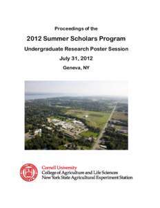 Proceedings of the[removed]Summer Scholars Program Undergraduate Research Poster Session July 31, 2012 Geneva, NY