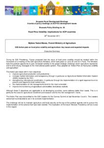 Brussels Rural Development Briefings A series of policy meetings on ACP-EU development issues Brussels Policy Briefing no. 25 Food Price Volatility: Implications for ACP countries th
