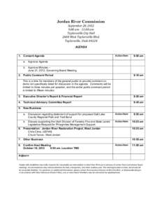 Jordan River Commission September	
  20,	
  2012	
   9:00	
  am	
  -­	
  11:00	
  am	
   Taylorsville	
  City	
  Hall	
   2600	
  West	
  Taylorsville	
  Blvd.	
   Taylorsville,	
  Utah	
  84128	
  