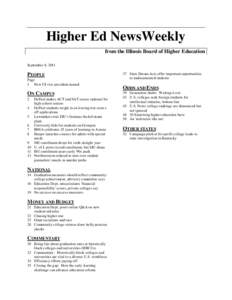 Higher Ed NewsWeekly from the Illinois Board of Higher Education September 8, 2011 PEOPLE Page