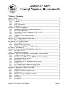 Zoning By-Laws Town of Boylston, Massachusetts Table of Contents Table of Contents ............................................................................................................................ 1 SECTION 1 