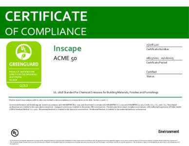 CERTIFICATE OF COMPLIANCE Inscape[removed]