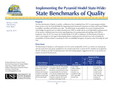 Implementing the Pyramid Model State-Wide:  State Benchmarks of Quality Barbara J. Smith, Glen Dunlap, Karen Blase