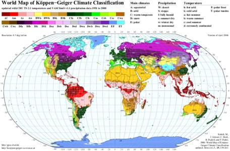 World Map of Köppen−Geiger Climate Classification  Main climates Precipitation