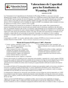 Educación Extras Públicado de Padre Educación Red Valoraciones de Capacidad para los Estudiantes de Wyoming (PAWS)