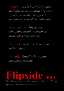 Drug n. A chemical substance, that affects the central nervous system, causing changes in behaviour and often addiction. Recovery n. The act of obtaining usable substance