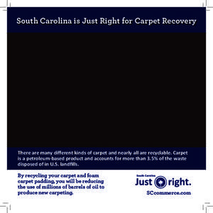 South Carolina is Just Right for Carpet Recovery  There are many different kinds of carpet and nearly all are recyclable. Carpet is a petroleum-based product and accounts for more than 3.5% of the waste disposed of in U.