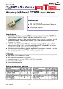Data Sheet  FRL15DCWx-A8x-Wxxxx-x AprWavelength Selected CW DFB Laser Module