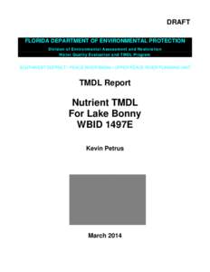 Nutrient TMDL For Lake Bonny WBID 1497E