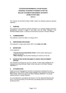 VICTORIAN ENVIRONMENTAL WATER HOLDER SEASONAL WATERING STATEMENT #3 FOR THE MALLEE CATCHMENT MANAGEMENT AUTHORITY (ROSELYN WETLAND[removed]The Victorian Environmental Water Holder makes the following seasonal watering