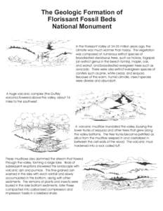 The Geologic Formation of Florissant Fossil Beds National Monument In the Florissant Valley of[removed]million years ago, the climate was much warmer than today. The vegetation was composed of numerous extinct species of