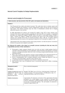ANNEX V Internal Control Templates for Budget Implementation Internal control template for Procurement 1. Inherent nature and characteristics of the DG’s policy environment and stakeholders Summary:
