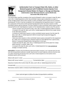 Authorization Form for Lifts and Docks