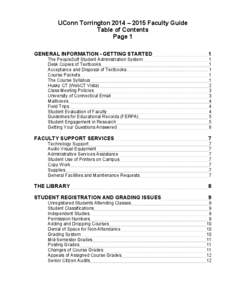 UConn Torrington 2014 – 2015 Faculty Guide Table of Contents Page 1 GENERAL INFORMATION - GETTING STARTED  1