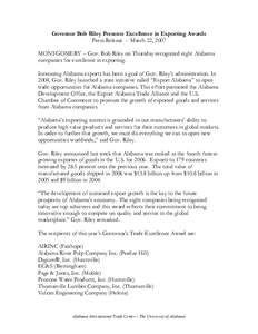 International trade / Huntsville–Decatur Combined Statistical Area / Alabama International Trade Center / Small Business Administration / Small business / Bob Riley / Huntsville /  Alabama / Export / Digium / Alabama / Business / Economy of Alabama