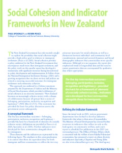 Social Cohesion and Indicator Frameworks in New Zealand PAUL SPOONLEY and ROBIN PEACE College of Humanities and Social Sciences, Massey University  T