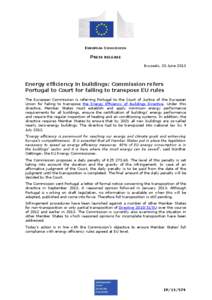 EUROPEAN COMMISSION  PRESS RELEASE Brussels, 20 June[removed]Energy efficiency in buildings: Commission refers