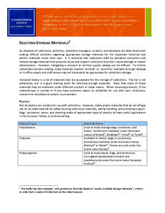 SELECTING STORAGE MATERIALS 1 As stewards of collections, archivists, collections managers, curators, and librarians are often faced with making difficult decisions regarding appropriate storage materials for the importa