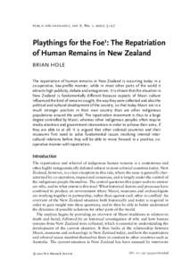 PUBLIC ARCHAEOLOGY ,  vol. 6, No. 1, 2007, 5–27 Playthings for the Foe1: The Repatriation of Human Remains in New Zealand