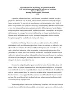 Human Relations to the Hastings Reaervation in the Past [with information on land use and its influence on vegetation] By Jean M. Linsdale Hastings Natural History Reservation 1943 A naturalist in the northern Santa Luci