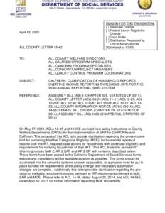 April 15, 2015  ALL COUNTY LETTERREASON FOR THIS TRANSMITTAL [ ] State Law Change