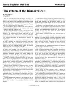 World Socialist Web Site  wsws.org The return of the Bismarck cult By Peter Schwarz