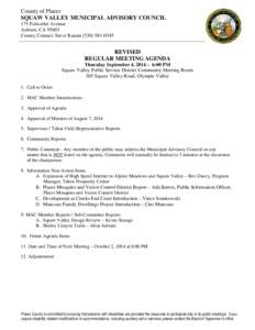 County of Placer SQUAW VALLEY MUNICIPAL ADVISORY COUNCIL 175 Fulweiler Avenue Auburn, CA[removed]County Contact: Steve Kastan[removed]