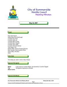 City of Summerside Monthly Council Meeting Minutes May 22, 2007