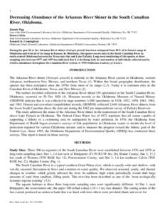 Decreasing Abundance of the Arkansas River Shiner in the South Canadian River, Oklahoma