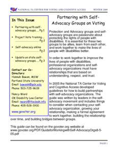 Government / Help America Vote Act / Electronic voting / Self-advocacy / Project Vote / Absentee ballot / Voter registration / Voting machine / Utah Disability Law Center / Elections / Politics / Sociology