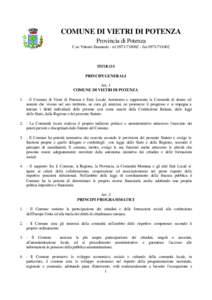 COMUNE DI VIETRI DI POTENZA Provincia di Potenza C.so Vittorio Emanuele - tel[removed]fax[removed]TITOLO I PRINCIPI GENERALI