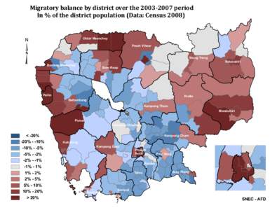 Migratory balance by district over theperiod In % of the district population (Data: Census 2008) ³  Otdar Meanchey