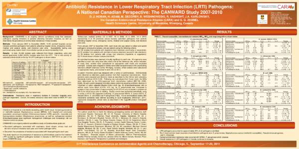 C2[removed]Antibiotic Resistance in Lower Respiratory Tract Infection (LRTI) Pathogens: A National Canadian Perspective: The CANWARD Study[removed]Daryl J. Hoban