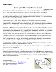 Microsoft Word - OAFT news release - OAFT hires new President 14JUL14.docx