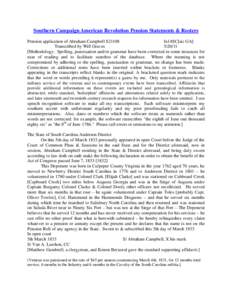 Southern Campaign American Revolution Pension Statements & Rosters Pension application of Abraham Campbell S21108 fn14SC[sic GA] Transcribed by Will Graves[removed]Methodology: Spelling, punctuation and/or grammar have 