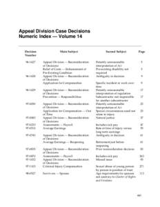 Appeal Division Case Decisions Numeric Index — Volume 14 Decision Number[removed]