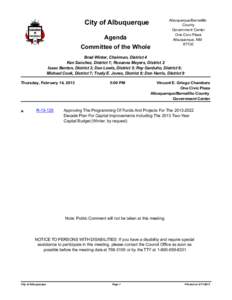 City of Albuquerque Agenda Committee of the Whole Albuquerque/Bernalillo County