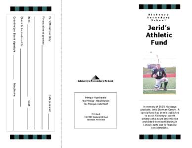 For Official Use Only:  Jerid’s Athletic Fund