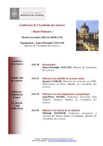 Henri Poincaré - Conférence du 6 novembreProgramme